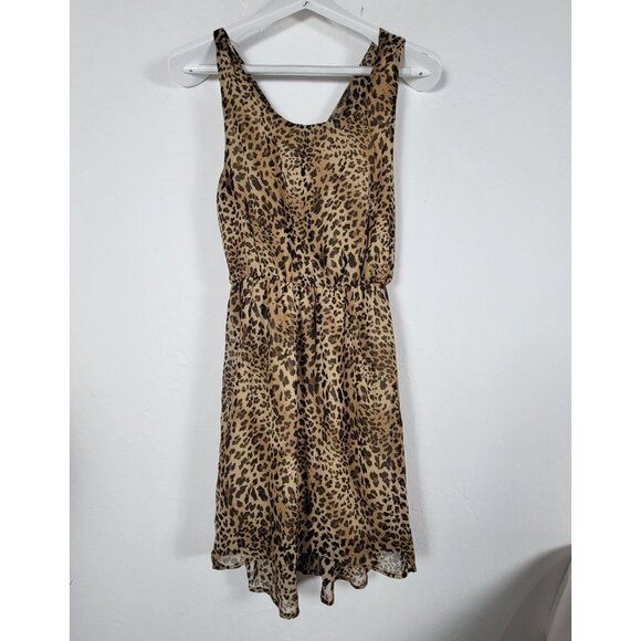 Moonlight Leopard Print Sleeveless Dress Medium brown Elastic Waist Lined Casual - Picture 1 of 11